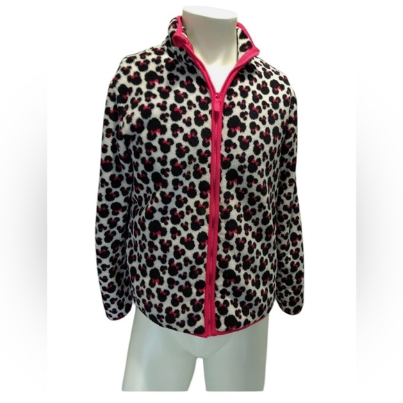 Disney Animal Print Minnie Mouse Zipper Fleece Jacket Women's Size L - Picture 1 of 4